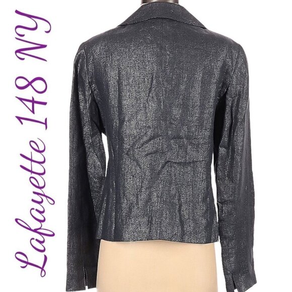 LAFAYETTE 148 NY 100% Linen Charcoal Gray Metallic Silver Blazer Jacket, Size 4 - Picture 3 of 9